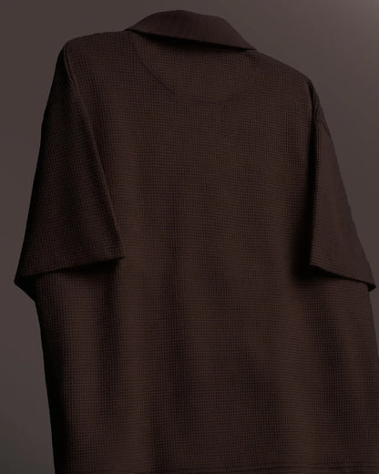 DriftWear Clothing's Burnt Brown Waffle Boxy-Fit Polo T-Shirt