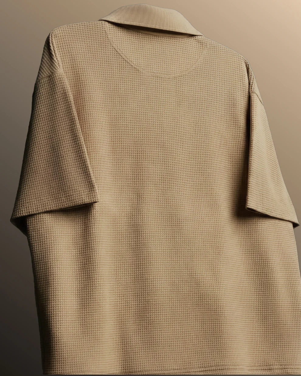 DriftWear Clothing's Raw Beige Waffle Boxy-Fit Polo T-Shirt