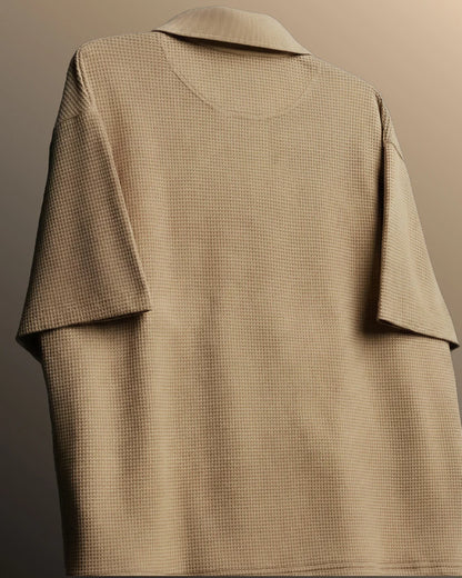 DriftWear Clothing's Raw Beige Waffle Boxy-Fit Polo T-Shirt